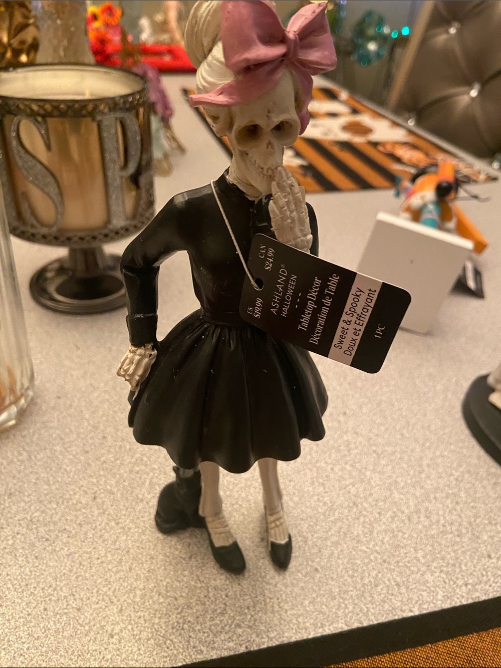 Skeleton Costume Dress with Pink Bow